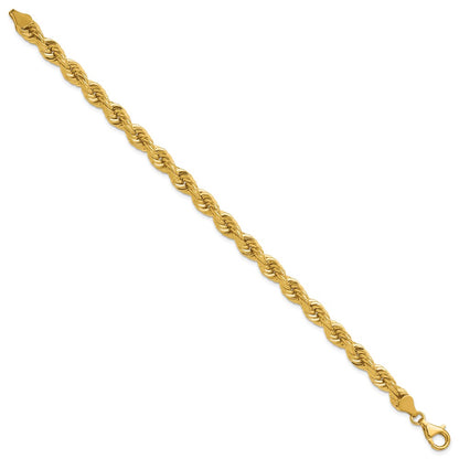 14k Yellow Gold 9 inch 6.5mm Diamond-cut Rope with Fancy Lobster Clasp Chain Bracelet