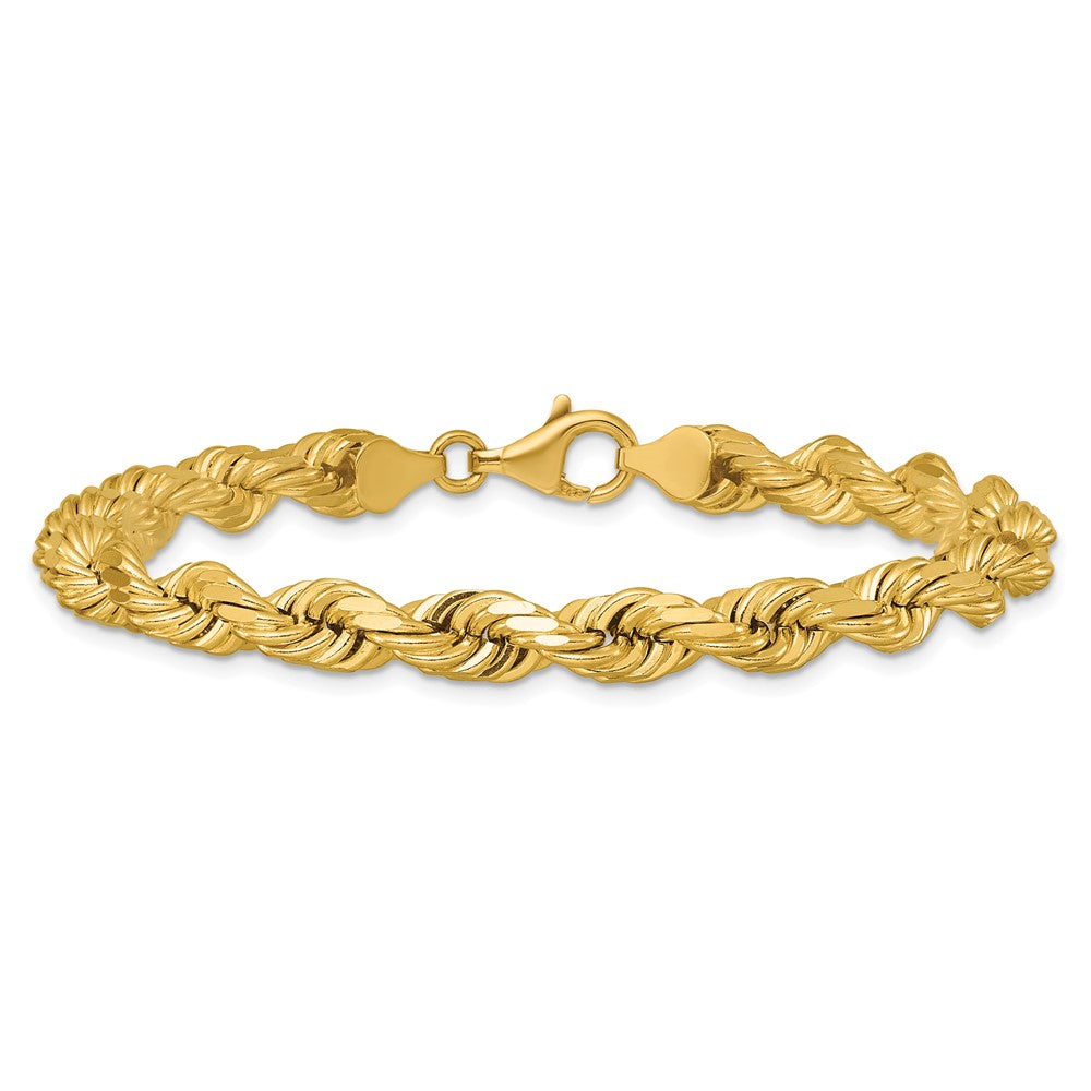 14k Yellow Gold 9 inch 6.5mm Diamond-cut Rope with Fancy Lobster Clasp Chain Bracelet