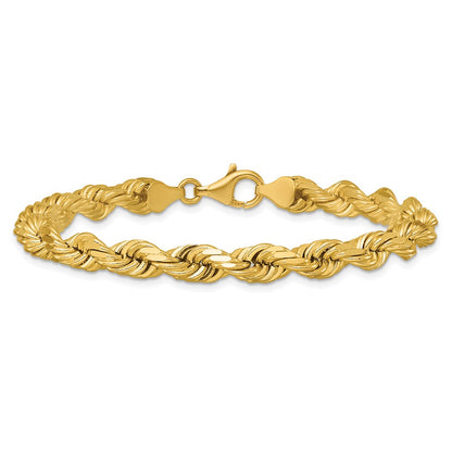 14k Yellow Gold 9 inch 6.5mm Diamond-cut Rope with Fancy Lobster Clasp Chain Bracelet