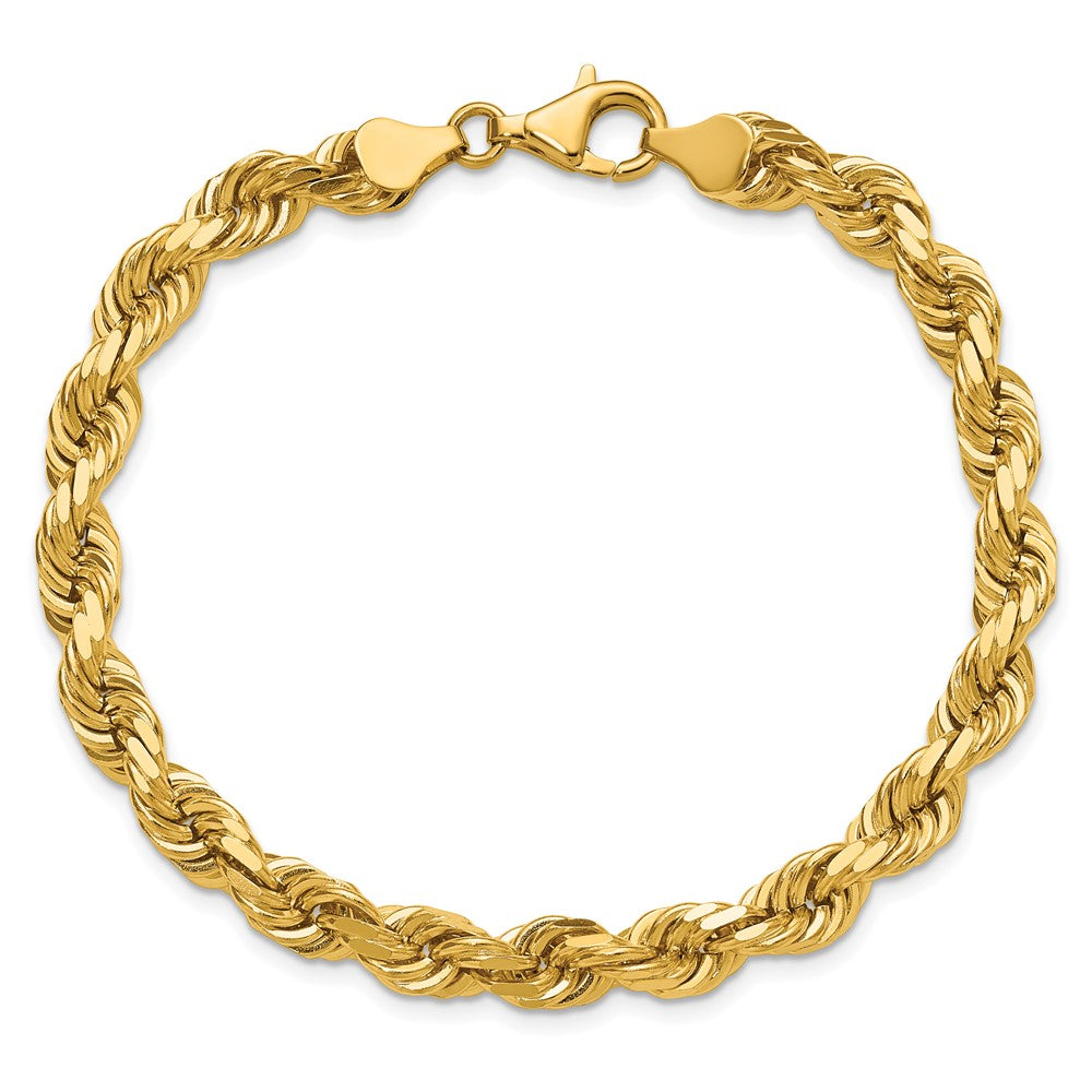 14k Yellow Gold 9 inch 6.5mm Diamond-cut Rope with Fancy Lobster Clasp Chain Bracelet