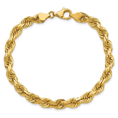 14k Yellow Gold 9 inch 6.5mm Diamond-cut Rope with Fancy Lobster Clasp Chain Bracelet