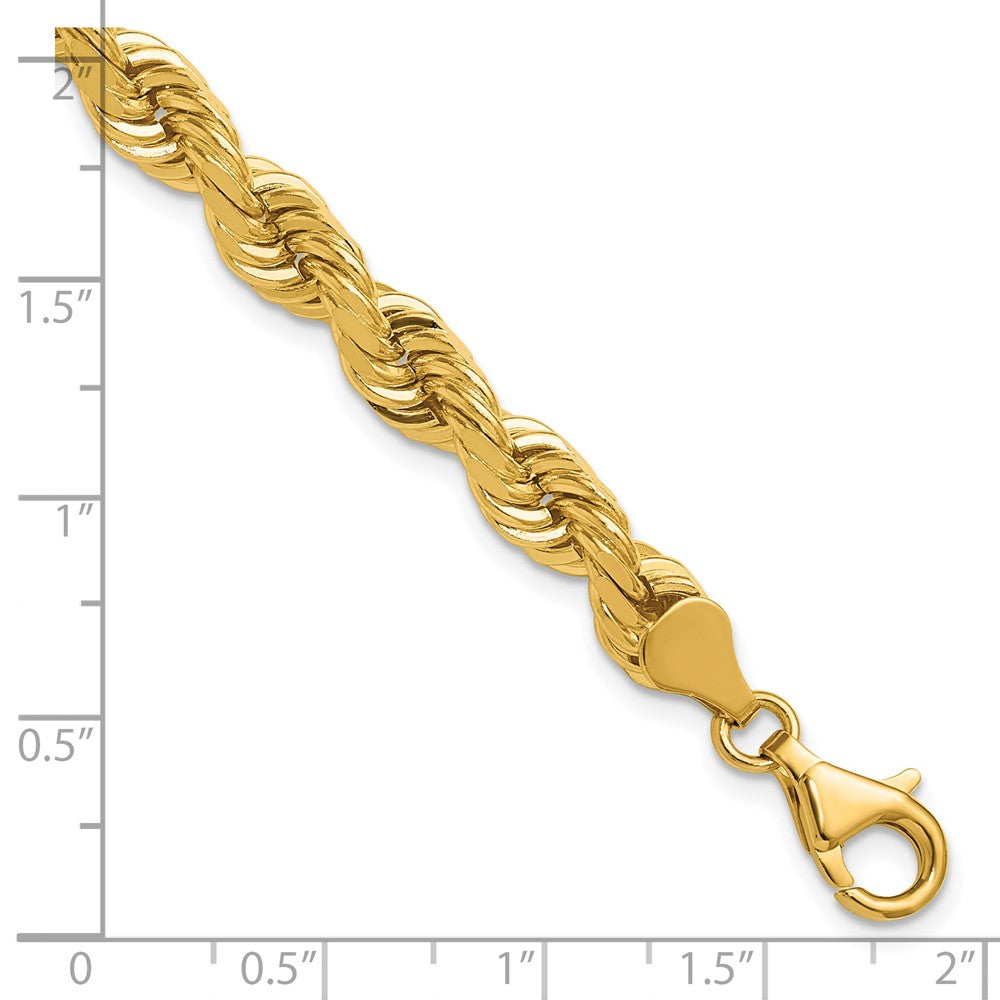 14k Yellow Gold 9 inch 6.5mm Diamond-cut Rope with Fancy Lobster Clasp Chain Bracelet