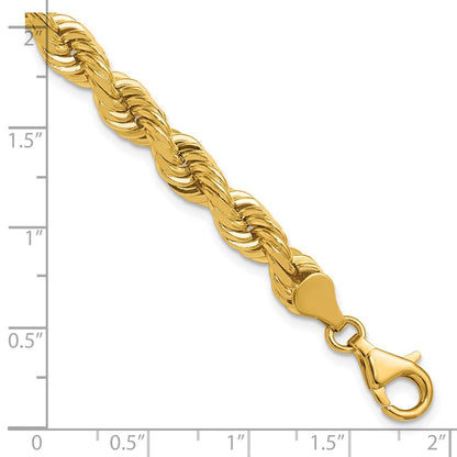 14k Yellow Gold 9 inch 6.5mm Diamond-cut Rope with Fancy Lobster Clasp Chain Bracelet