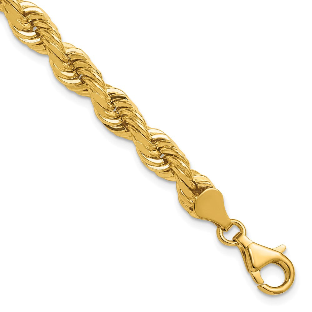14k Yellow Gold 9 inch 6.5mm Diamond-cut Rope with Fancy Lobster Clasp Chain Bracelet