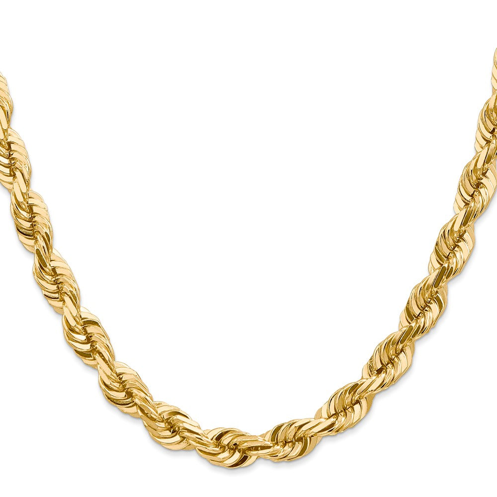 14k Yellow Gold 20 inch 7mm Diamond-cut Rope with Fancy Lobster Clasp Chain Necklace