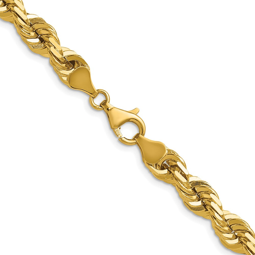 14k Yellow Gold 22 inch 7mm Diamond-cut Rope with Fancy Lobster Clasp Chain Necklace