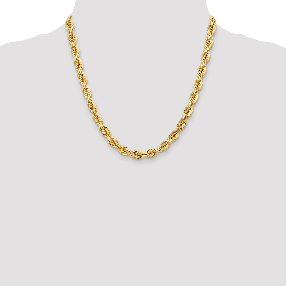 14k Yellow Gold 20 inch 7mm Diamond-cut Rope with Fancy Lobster Clasp Chain Necklace