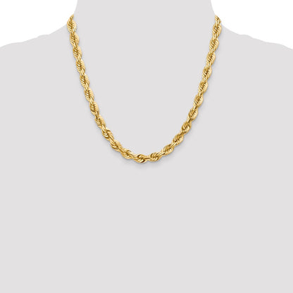 14k Yellow Gold 20 inch 7mm Diamond-cut Rope with Fancy Lobster Clasp Chain Necklace