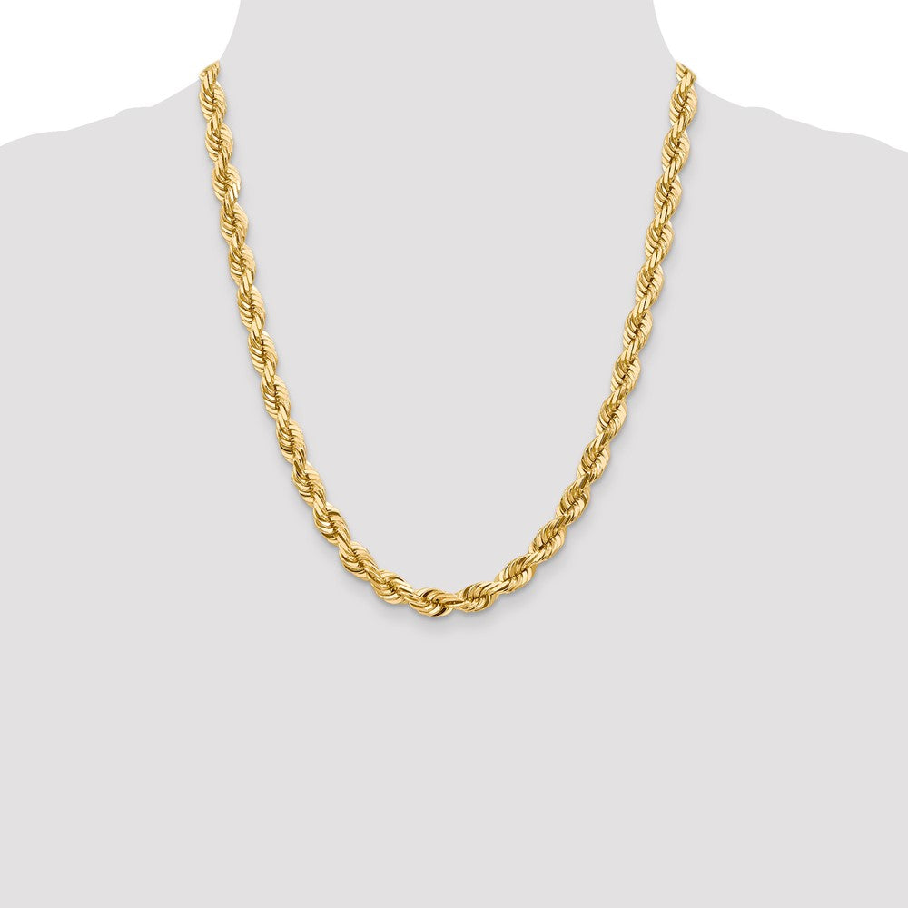 14k Yellow Gold 22 inch 7mm Diamond-cut Rope with Fancy Lobster Clasp Chain Necklace
