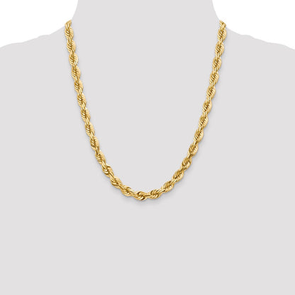 14k Yellow Gold 22 inch 7mm Diamond-cut Rope with Fancy Lobster Clasp Chain Necklace