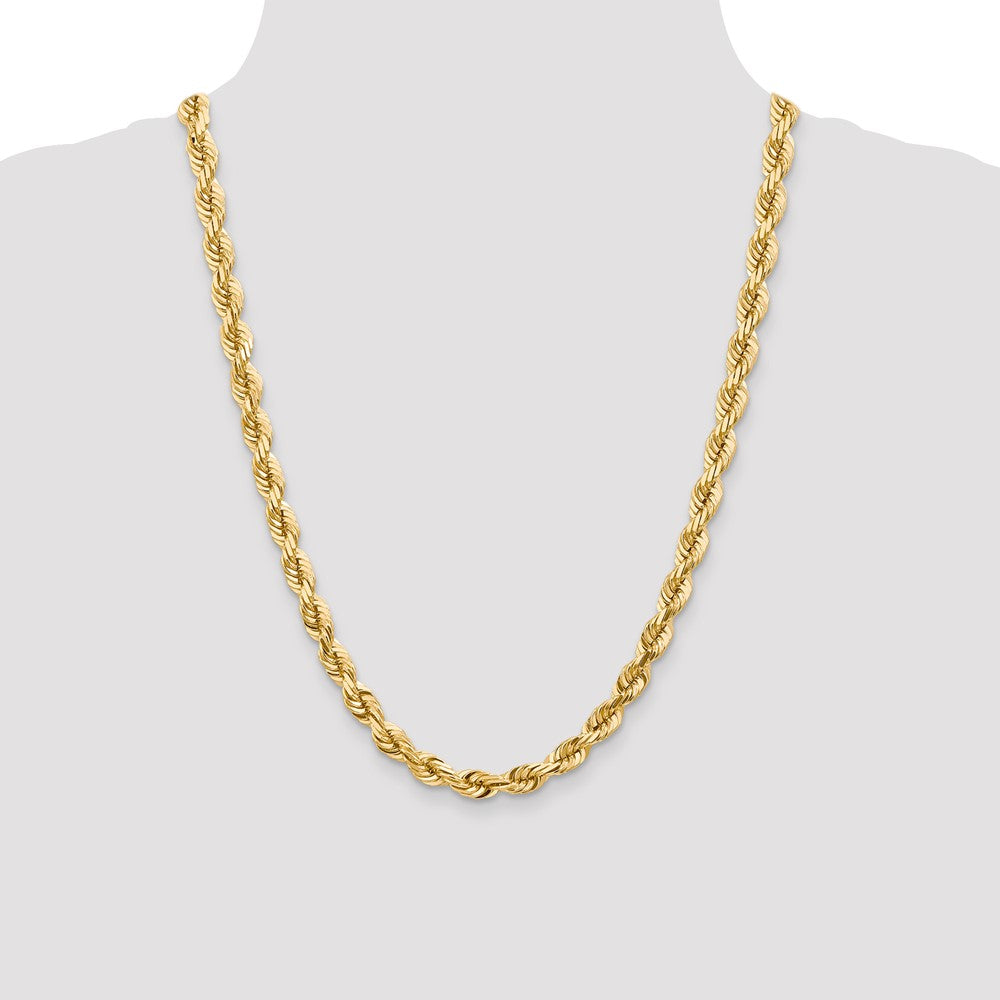 14k Yellow Gold 24 inch 7mm Diamond-cut Rope with Fancy Lobster Clasp Chain Necklace