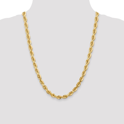 14k Yellow Gold 24 inch 7mm Diamond-cut Rope with Fancy Lobster Clasp Chain Necklace