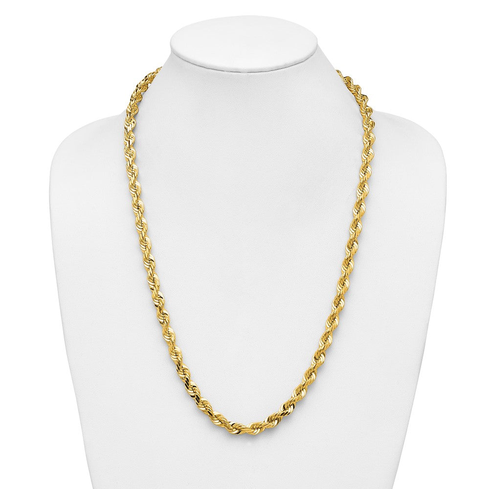 14k Yellow Gold 26 inch 7mm Diamond-cut Rope with Fancy Lobster Clasp Chain Necklace