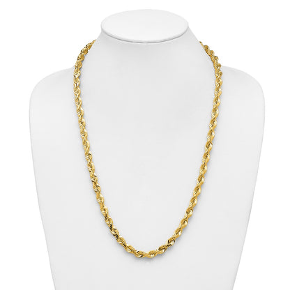 14k Yellow Gold 26 inch 7mm Diamond-cut Rope with Fancy Lobster Clasp Chain Necklace