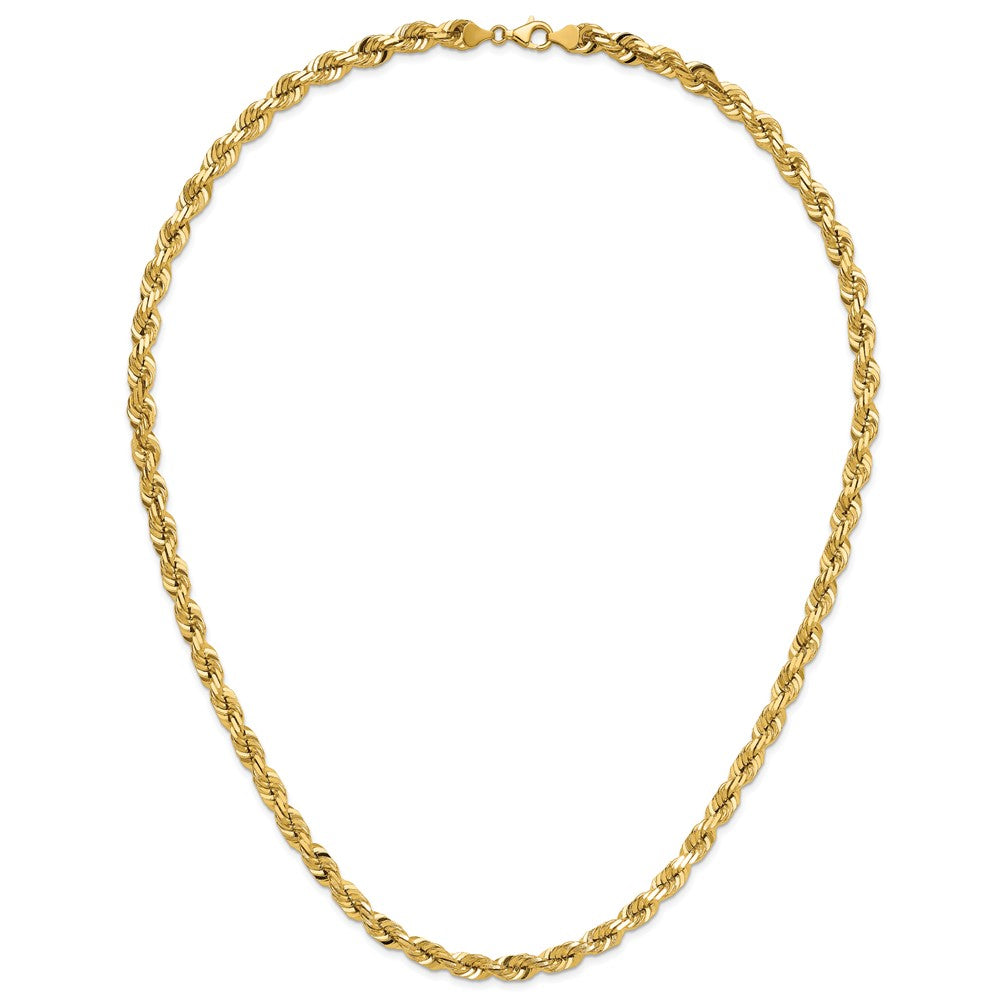 14k Yellow Gold 26 inch 7mm Diamond-cut Rope with Fancy Lobster Clasp Chain Necklace