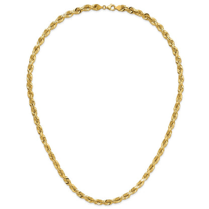 14k Yellow Gold 26 inch 7mm Diamond-cut Rope with Fancy Lobster Clasp Chain Necklace
