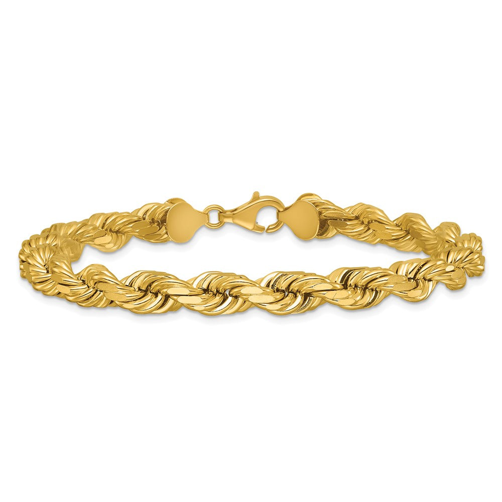 14k Yellow Gold 9 inch 8mm Diamond-cut Rope with Fancy Lobster Clasp Chain Bracelet
