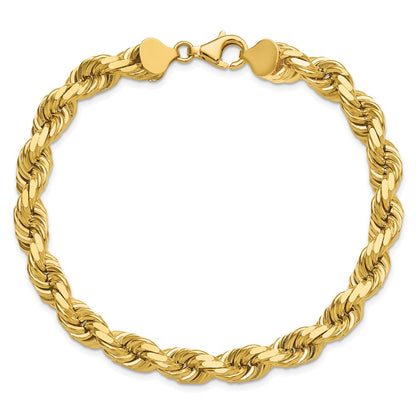 14k Yellow Gold 9 inch 8mm Diamond-cut Rope with Fancy Lobster Clasp Chain Bracelet