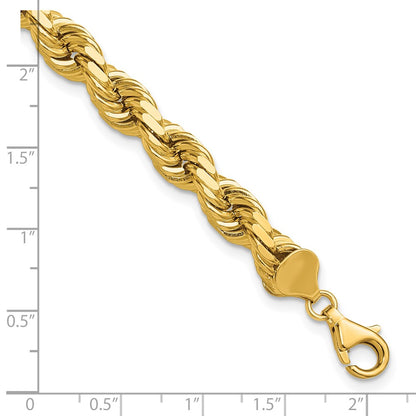 14k Yellow Gold 9 inch 8mm Diamond-cut Rope with Fancy Lobster Clasp Chain Bracelet