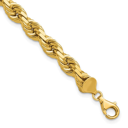 14k Yellow Gold 9 inch 8mm Diamond-cut Rope with Fancy Lobster Clasp Chain Bracelet