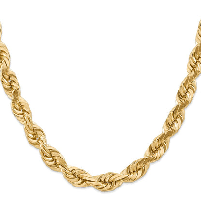 14k Yellow Gold 24 inch 10mm Diamond-cut Rope with Fancy Lobster Clasp Chain Necklace