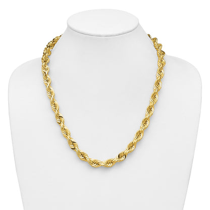 14k Yellow Gold 22 inch 10mm Diamond-cut Rope with Fancy Lobster Clasp Chain Necklace