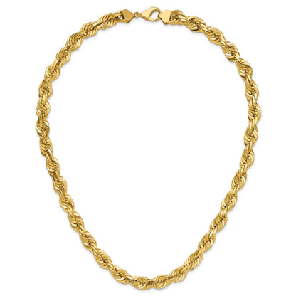 14k Yellow Gold 22 inch 10mm Diamond-cut Rope with Fancy Lobster Clasp Chain Necklace