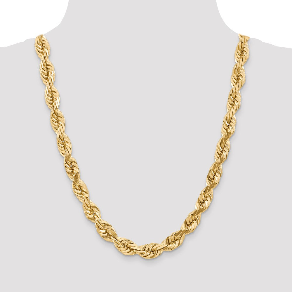 14k Yellow Gold 24 inch 10mm Diamond-cut Rope with Fancy Lobster Clasp Chain Necklace