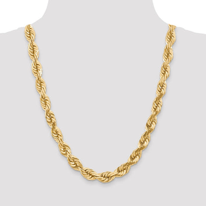 14k Yellow Gold 24 inch 10mm Diamond-cut Rope with Fancy Lobster Clasp Chain Necklace