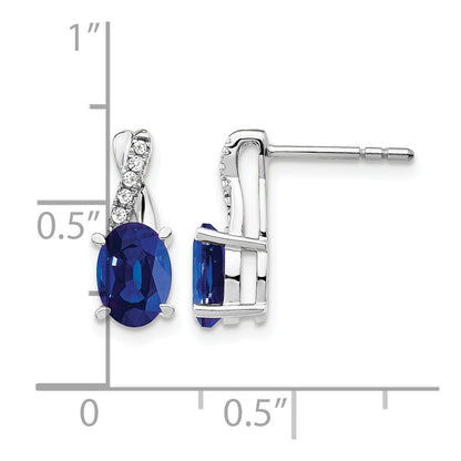 14K White Gold 7x5 Oval September/Lab Created Sapphire and Diamond Earrings