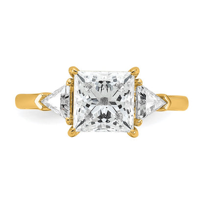 14K Yellow Gold 2 1/2 carat Certified Lab Grown Diamond VS+ F+ Princess and Trillion Complete Three Stone Engagement Ring