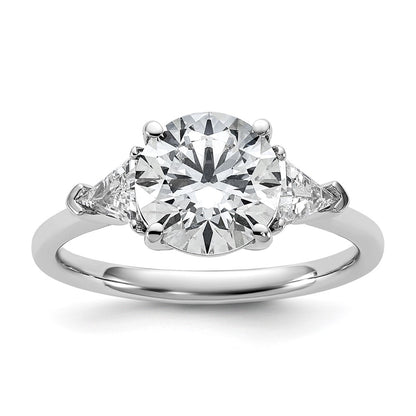 14K White Gold 2 1/2 carat Certified Lab Grown Diamond VS+ F+ Round and Triangle Complete Three Stone Engagement Ring