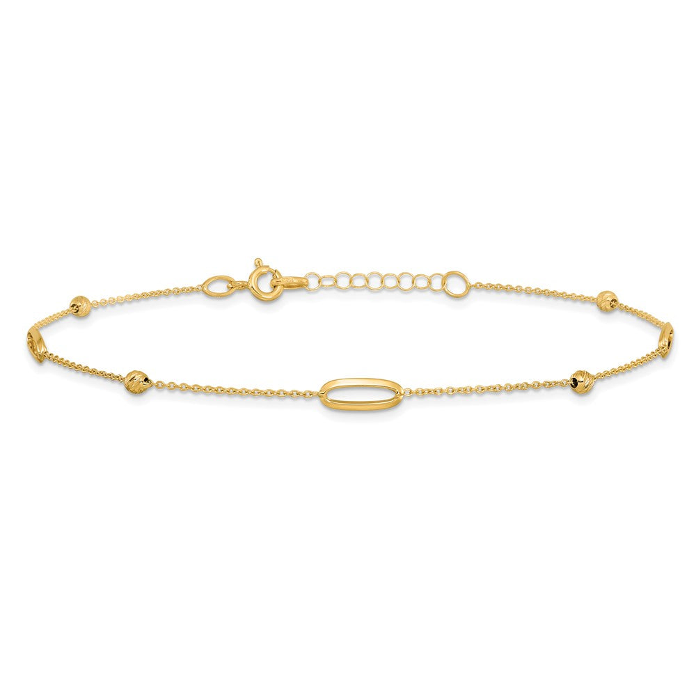 14K Yellow Gold Ovals and Beads 9 Inch Plus 1 Inch Extender - Total 10 Inch Anklet