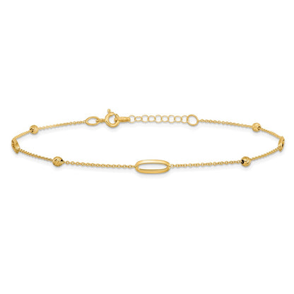 14K Yellow Gold Ovals and Beads 9 Inch Plus 1 Inch Extender - Total 10 Inch Anklet