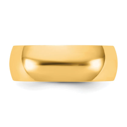 14K Yellow Gold 6.5mm LTW Half Round Wedding Band Ring