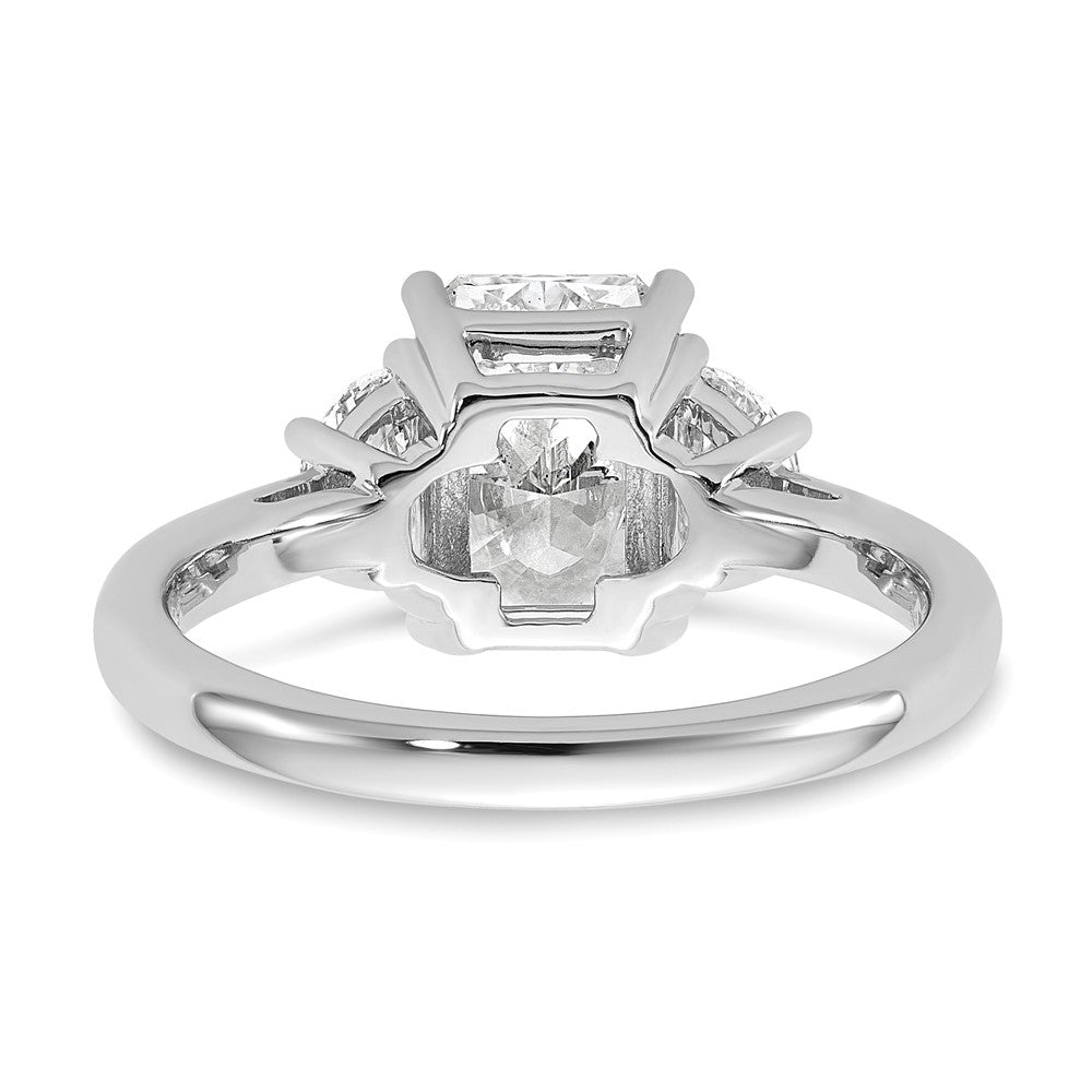14K White Gold 2 1/2 carat Certified Lab Grown Diamond VS/SI+ G+ Radiant and Half Moon Complete Three Stone Engagement Ring