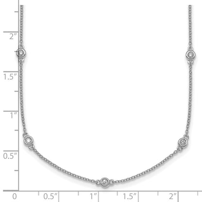 14K White Gold Complete 1/5 carat Bezel-set Diamond and Cable Chain 13-Station 16 Inch Necklace