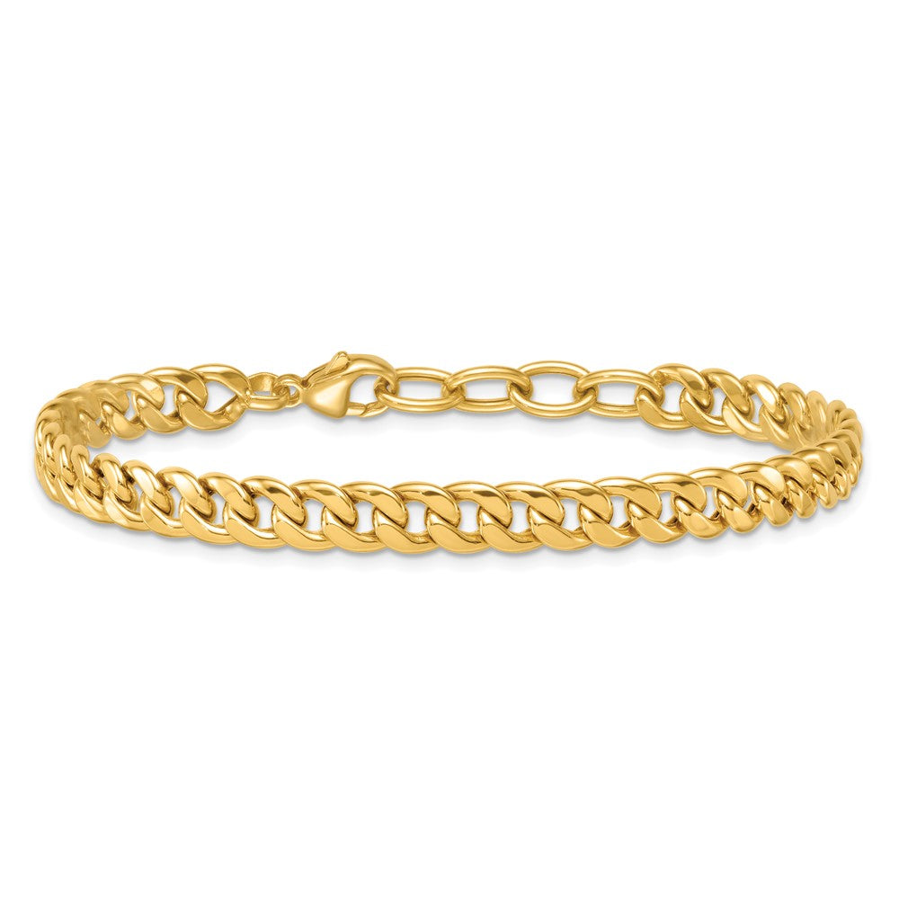 14K Yellow Gold Polished 6.5mm Flat Curb Chain 7.5 Inch Bracelet Plus 1 Inch Extender