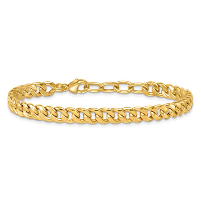 14K Yellow Gold Polished 6.5mm Flat Curb Chain 7.5 Inch Bracelet Plus 1 Inch Extender