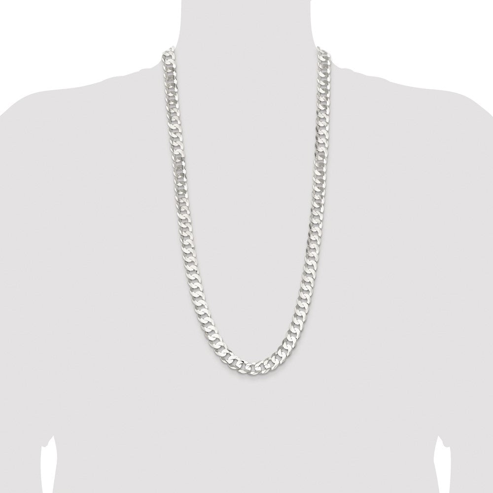 Sterling Silver Rhodium-plated 11.9mm Concave Beveled Curb 30 Inch Chain