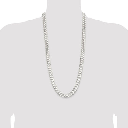 Sterling Silver Rhodium-plated 11.9mm Concave Beveled Curb 30 Inch Chain