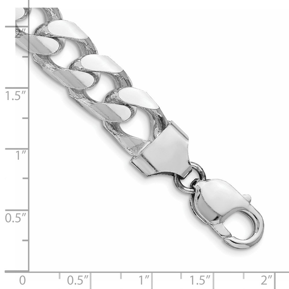 Sterling Silver Rhodium-plated 11mm Domed w/ Side D/C Curb Chain