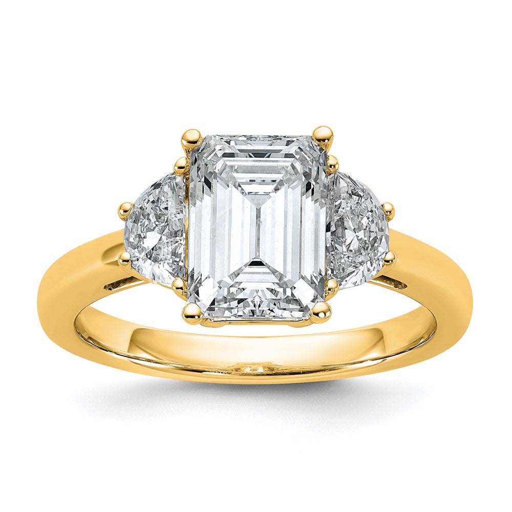 14K Yellow Gold 2 1/2 carat Certified Lab Grown Diamond VS/SI+ G+ Complete Emerald and Half Moon Three Stone Engagement Ring