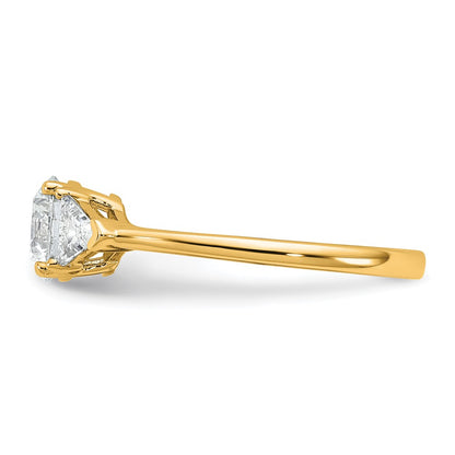 14K Yellow Gold 1/2 carat Lab Grown Diamond VS/SI+ G+ Triangle 1 carat Round Semi Mount Three Stone Engagement Ring