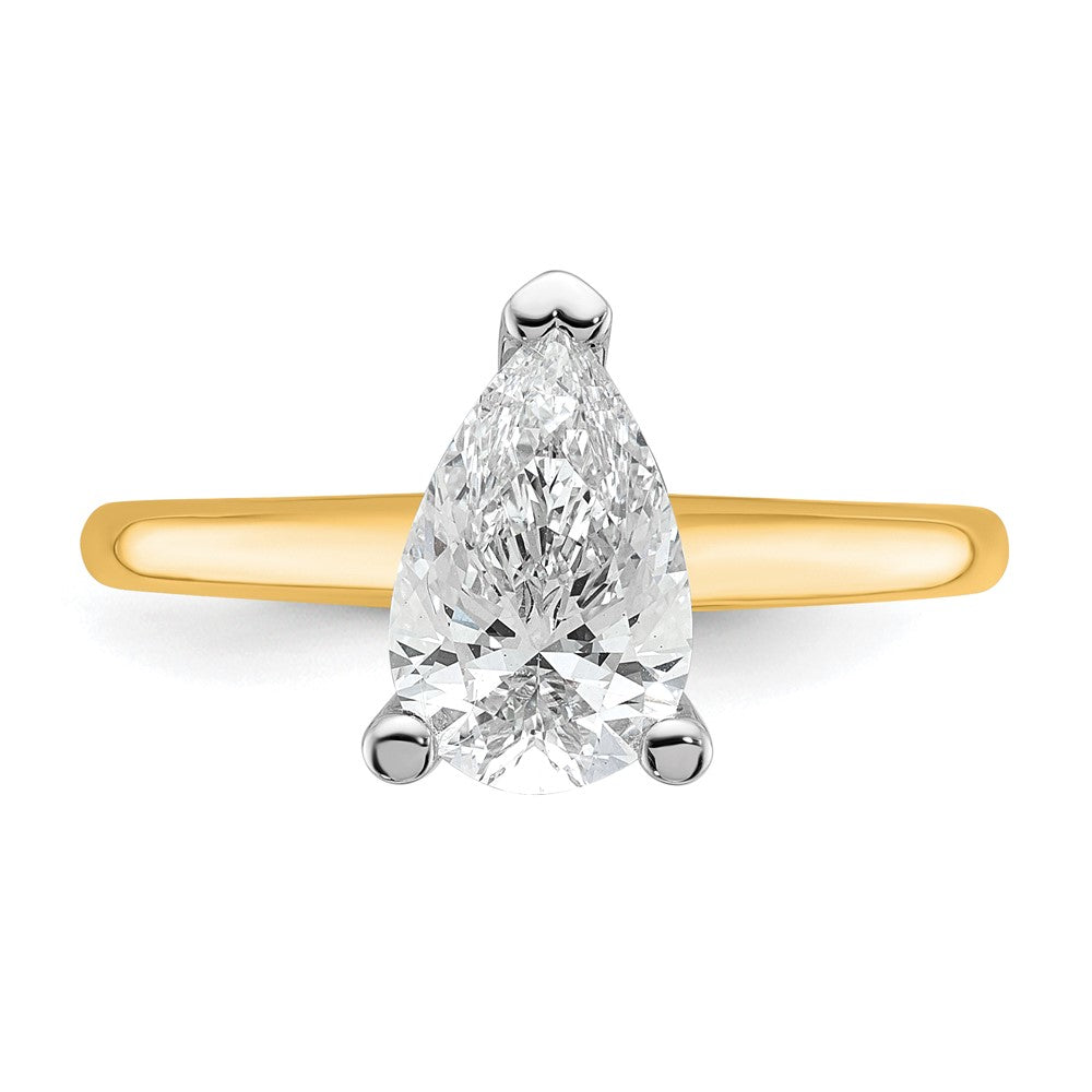 14K Two-Tone Gold Two-tone 1 1/2 carat Certified Lab Grown Diamond VS+ F+ Pear Solitaire Complete Engagement Ring
