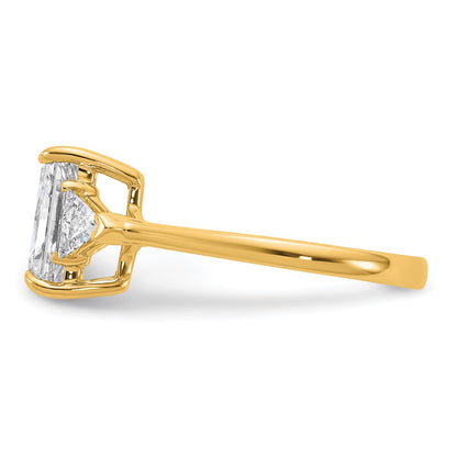 14K Yellow Gold 1/2 carat Lab Grown Diamond VS/SI+ G+ Triangle 2 carat Radiant Center Semi Mount Three Stone Engagement Ring