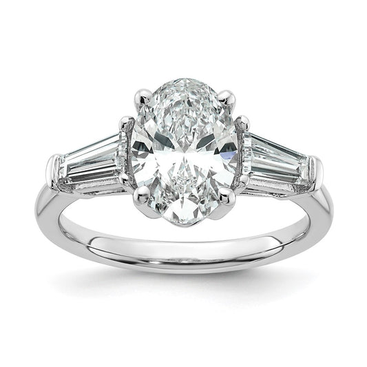 14K White Gold 2 3/4 carat Certified Lab Grown Diamond VS+ F+ Oval and Tapered Baguette Complete Three Stone Engagement Ring