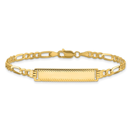 14K Yellow Gold Polished Solid Chain/Solid Plate Flat Figaro Link Diamond-cut 29x6.5mm Plate 7 Inch ID Bracelet