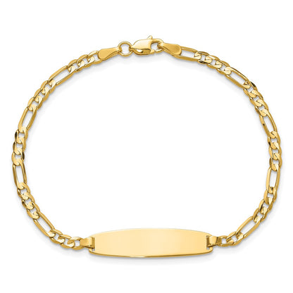 14K Yellow Gold Polished Solid Chain/Solid Plate 3.0mm Figaro Link 25.5x7.3mm Plate 7 Inch ID Bracelet
