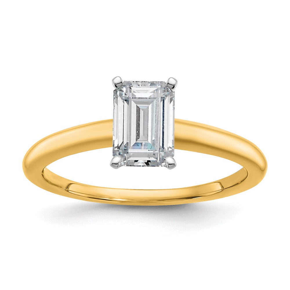 14K Two-Tone Gold Two-tone 1 carat Certified Lab Grown Diamond VS+ F+ Emerald Solitaire Complete Engagement Ring